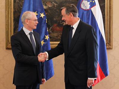 The President of the Republic of Slovenia, Danilo T�rk, receives the President of the European Council, Herman Van Rompuy (photo: Stanko Gruden/STA)