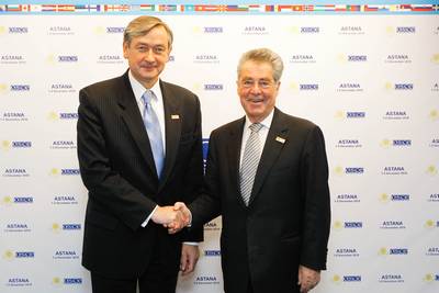 The President of the Republic of Slovenia, Dr Danilo T�rk, meets the President of the Republic of Austria, Dr Heinz Fischer (photo: Stanko Gruden /STA)