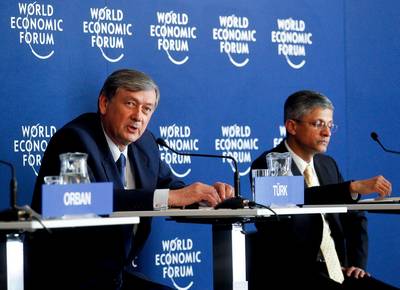 The President of the Republic of Slovenia, Dr Danilo T�rk, participates at the interactive session of the World Economic Forum on 'Making Labour Markets Work' (photo: Stanko Gruden/STA)