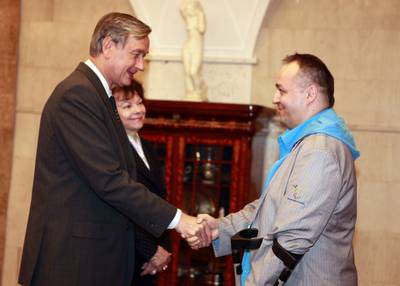 President of the Republic, Dr Danilo Trk and his wife, Barbara Mikli Trk, host a reception for the Slovenian Paralympic team at the closing of the 14th Paralympic Games 2012 in London (photo: Tina Kosec/STA)