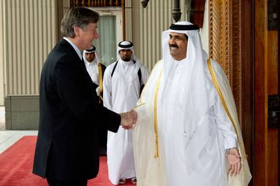 The Emir of the State of Qatar, His Highness Sheikh Hamad bin Khalifa Al-Thani, receives the Slovenian President, Dr Danilo T�rk (photo: Stanko Gruden/STA)