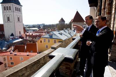 The President of the Republic of Slovenia, Dr Danilo T�rk, meets the Prime Minister of the Republic of Estonia, Andrus Ansip (photo: Stanko Gruden/STA)