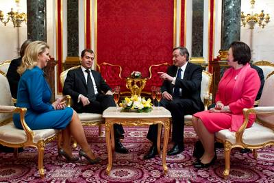 Meeting of President of the Russian Federation, Dr Dmitry Medvedev, and his wife Svetlana with President of Slovenia, Dr Danilo T�rk, and his wife Barbara Mikli� T�rk (photo: Stanko Gruden/STA)