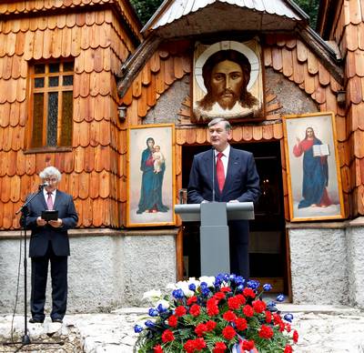 The President of the Republic of Slovenia, Dr Danilo Trk, attends a memorial ceremony at the Russian Chapel at Vri (photo: Stanko Gruden/STA)