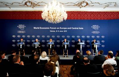 The President of the Republic of Slovenia, Dr Danilo T�rk, participates at the interactive session of the World Economic Forum on 'Making Labour Markets Work' (photo: Stanko Gruden/STA)