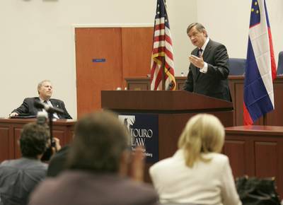 The President of the Republic of Slovenia, Dr Danilo T�rk delivers a lecture at Touro Law College on the 60th anniversary of the adoption of the Universal Declaration of Human Rights (FA BOBO)