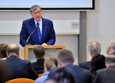 The President of the Republic of Slovenia, Dr Danilo Trk, delivers his address at the Yearly Conference of the European Institute of Social Security (photo: Tamino Petelinek/STA)