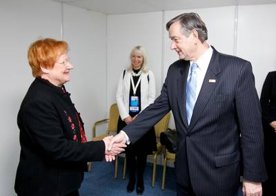 The President of the Republic of Slovenia, Dr Danilo T�rk, meets the President of the Republic of Finland, Tarja Halonen (photo: Stanko Gruden /STA)