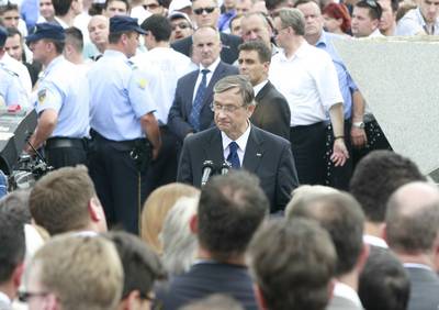 Slovenian President Dr Danilo Trk attends the ceremony of mourning to commemorate the 15th anniversary of the Srebrenica genocide (photo: Tina Kosec/STA)