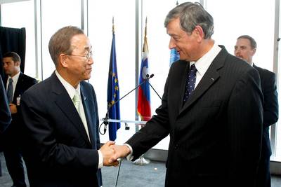 The President of the Republic of Slovenia Dr. Danilo Trk meets the Secretary-General of the United Nations Ban Ki-moon (photo: Stanko Gruden/STA)