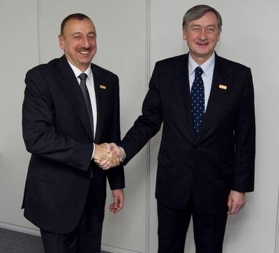 The President of the Republic of Slovenia, Dr Danilo T�rk, meets the President of the Republic of Azarbaijan, Dr Ilham Aliyev (photo: Stanko Gruden/STA)