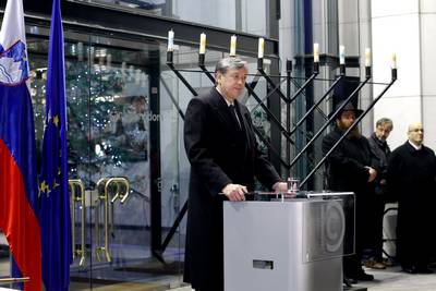 President of Slovenia Dr Danilo Trk attends Hanukkah 5772 ceremony at the close of the Jewish holiday of Hanukkah (photo: Stanko Gruden/STA)