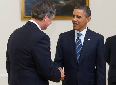 The President of the Republic of Slovenia, Dr Danilo T�rk, meets with the President of the United States, Barack Obama (photo: Stanko Gruden/STA)