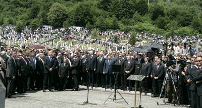 Slovenian President Dr Danilo Trk attends the ceremony of mourning to commemorate the 15th anniversary of the Srebrenica genocide (photo: Tina Kosec/STA)