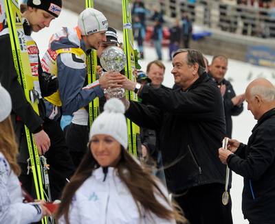 The President of the Republic of Slovenia, Dr Danilo T�rk, attends the last individual competition at the Planica 2012 – FIS World Cup Ski Jumping Final (photo: Neboj�a Teji�/STA)