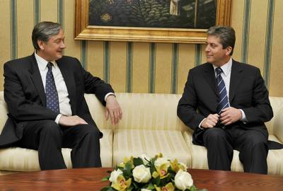 The President of the Republic of Bulgaria, Georgi Parvanov, receives the President of the Republic of Slovenia, Dr Danilo Trk (FA BOBO)