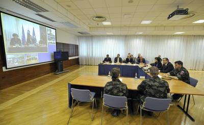 President of Slovenia and Commander-in-Chief of the Slovenian Armed Forces, Dr Danilo Trk, addresses Slovenian troops deployed in international operations and missions via videoconference (FA BOBO)
