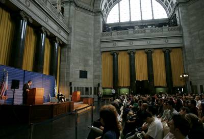 Slovenian President Dr Danilo T�rk delivering a lecture at Columbia University as part of the World Leaders Forum. (FA BOBO)