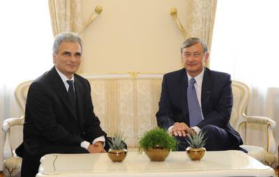 President Danilo Trk Receives Austrian Federal Chancellor Werner Faymann (FA BOBO)