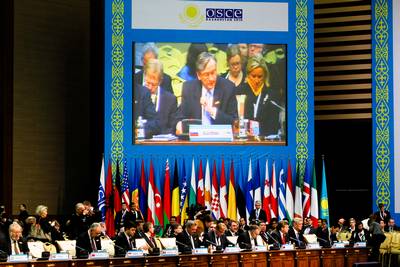 The President of the Republic of Slovenia, Dr Danilo Trk, delivers his address at the Summit of the Organisation for Security and Co-operation in Europe (photo: Stanko Gruden/STA)