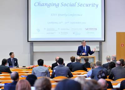 The President of the Republic of Slovenia, Dr Danilo Trk, delivers his address at the Yearly Conference of the European Institute of Social Security (photo: Tamino Petelinek/STA)