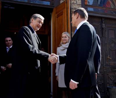 The President of the Republic of Slovenia, Dr Danilo T�rk, meets the Prime Minister of the Republic of Estonia, Andrus Ansip (photo: Stanko Gruden/STA)