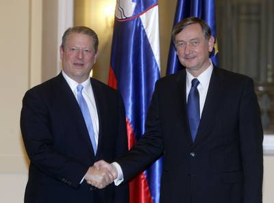 The President of the Republic of Slovenia, Dr Danilo Trk, receives the former Vice President of the United States of America and Nobel Prize laureate, Al Gore (FA BOBO)