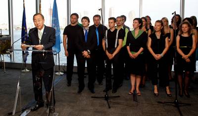 The United Nations Secretary-General Ban Ki-moon addresses participants of the reception organised at the occasion of the 20th anniversary of the Republic of Slovenia's independence by the head of the Permanent Mission of the Republic of Slovenia to the United Nations in New York, Mrs. Sanja tiglic (photo: Stanko Gruden/STA)