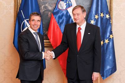 President of the Republic of Slovenia, Dr Danilo Trk, receives the Secretary General of NATO, Anders Fogh Rasmussen (photo: Stanko Gruden/STA)