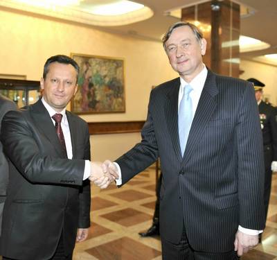 Slovenian President Dr Danilo Trk meets President of the National Assembly Trajko Veljanovski (FA BOBO)
