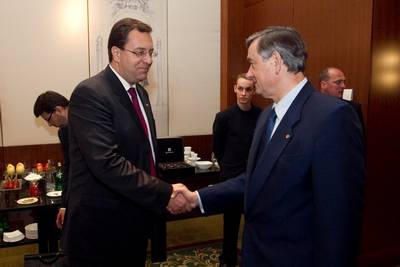 The President of the Republic of Slovenia, Dr Danilo T�rk, meets with the active President of the Republic of Moldova, Dr Marian Lupu (photo: Stanko Gruden/STA)