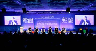 The President of the Republic of Slovenia, Dr Danilo T�rk, participates in a panel discussion of the Organisation for Economic Co-operation and Development (OECD) 50th Anniversary Forum, entitled “Bringing people back to work” (photo: Stanko Gruden/STA)