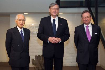 The President of the Republic of Slovenia, Danilo T�rk, meets President of the International Court of Justice Hisashi Owada and Registrar of the International Court of Justice, Philippe Couvreur (photo: Stanko Gruden/STA)