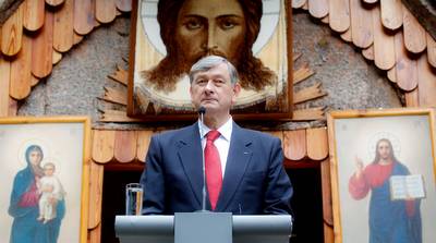 The President of the Republic of Slovenia, Dr Danilo Trk, attends a memorial ceremony at the Russian Chapel at Vri (photo: Stanko Gruden/STA)