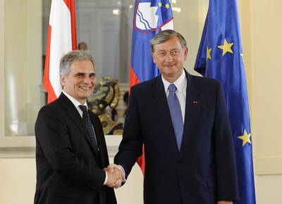 President Danilo Trk Receives Austrian Federal Chancellor Werner Faymann (FA BOBO)