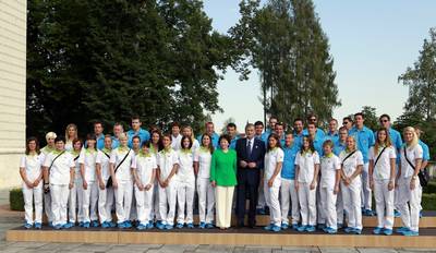 Slovenian President, Danilo Trk, hosts a reception for Slovenian Olympic team (photo: Tina Kosec/STA)