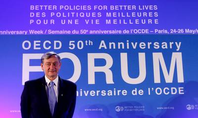 The President of the Republic of Slovenia Dr. Danilo Trk participates at the opening of the Leader's Forum on the occasion of the 50th anniversary of the Organisation for Economical Co-operation and Development (OECD) (photo: Stanko Gruden/STA)
