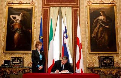 Sreanje predsednika Republike Slovenije dr. Danila Trka z upanjo mesta Milano Letizio Moratti (foto: Stanko Gruden/STA)