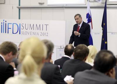 Predsednik republike dr. Danilo Trk se je udeleil mednarodne konference o tujih neposrednih investicijah FDI Summit Slovenia 2012 (foto: Tina Kosec/STA)