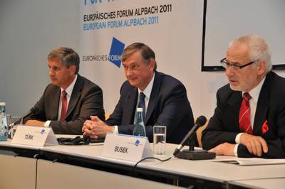 Predsednik republike dr. Danilo Trk se je udeleil tradicionalnega Evropskega foruma Alpbach, kjer je sodeloval kot govornik na odprtju Politinega simpozija, ki je potekal pod geslom "Mednarodno pravo - globalna pravinost" (foto: Markus Prantl/Evropski forum Alpbach)