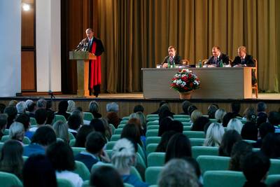 Predsednik Republike Slovenije dr. Danilo Trk je imel na Narodni univerzi Vasilija Nazarevia Karazina predavanje na temo "Nove drave v mednarodni skupnosti: primer Slovenije in Ukrajine" (foto: Stanko Gruden/STA)