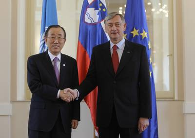 Predsednik Republike Slovenije dr. Danilo Trk je sprejel generalnega sekretarja Organizacije zdruenih narodov Ban Ki-moona (foto: Neboja Teji/STA)