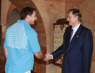 Predsednik republike dr. Danilo Trk je priredil sprejem za slovensko olimpijsko reprezentanco (foto: Tina Kosec/STA)