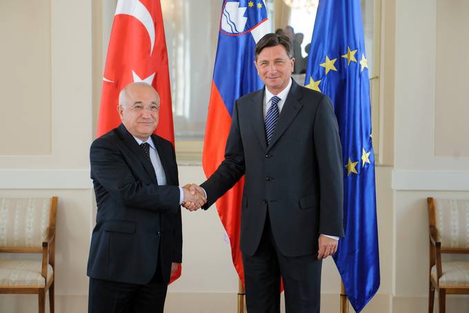 President of the Republic of Slovenia Borut Pahor receives the Speaker of the Grand National Assembly of the Republic of Turkey, Cemil �i�ek.