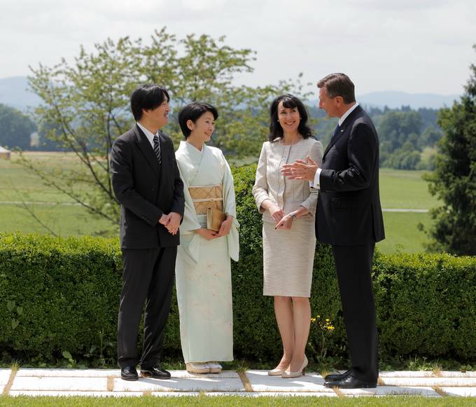 The President of the Republic of Slovenia, Mr Borut Pahor, and Ms Tanja Pear today received Their Imperial Highnesses Prince and Princess Akishino of Japan at Strmol Castle.