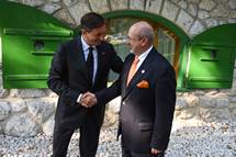 1. 9. 2015, Bled – Predsednik republike Borut Pahor se je ob robu 10. Blejskega stratekega foruma sestal z generalnim sekretarjem OVSE veleposlanikom Lambertom Zannierjem (Neboja Teji/STA)