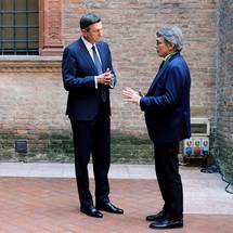 12. 9. 2021, Bologna, Italija – Predsednik Pahor se je v Bologni sreal s predsednikom Evropskega parlamenta Davidom Sassolijem (Daniel Novakovi/STA)